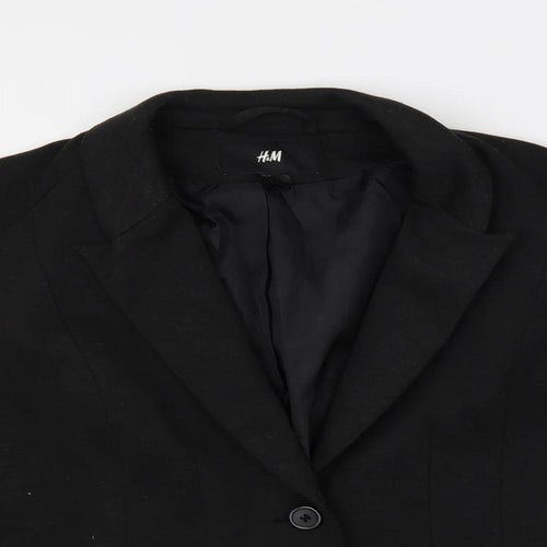 H&M Womens Black Jacket Blazer Size 14 Button - Ruched Sleeves