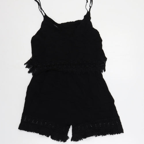 Very Womens Black Viscose Playsuit One-Piece Size 10 Pullover - Crocheted Lace Detail