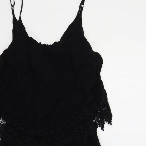 Very Womens Black Viscose Playsuit One-Piece Size 10 Pullover - Crocheted Lace Detail