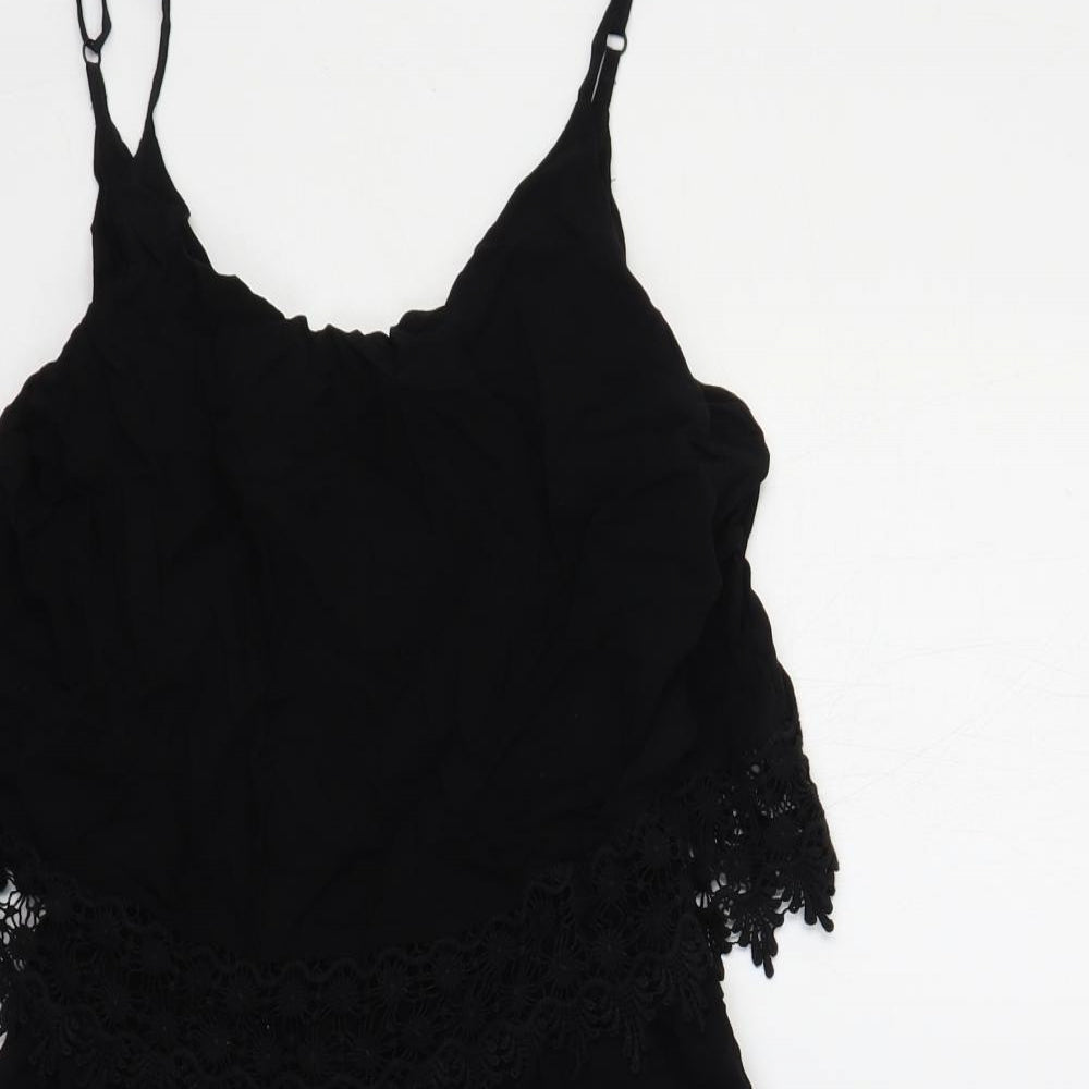 Very Womens Black Viscose Playsuit One-Piece Size 10 Pullover - Crocheted Lace Detail