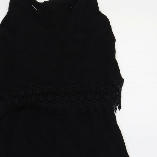 Very Womens Black Viscose Playsuit One-Piece Size 10 Pullover - Crocheted Lace Detail
