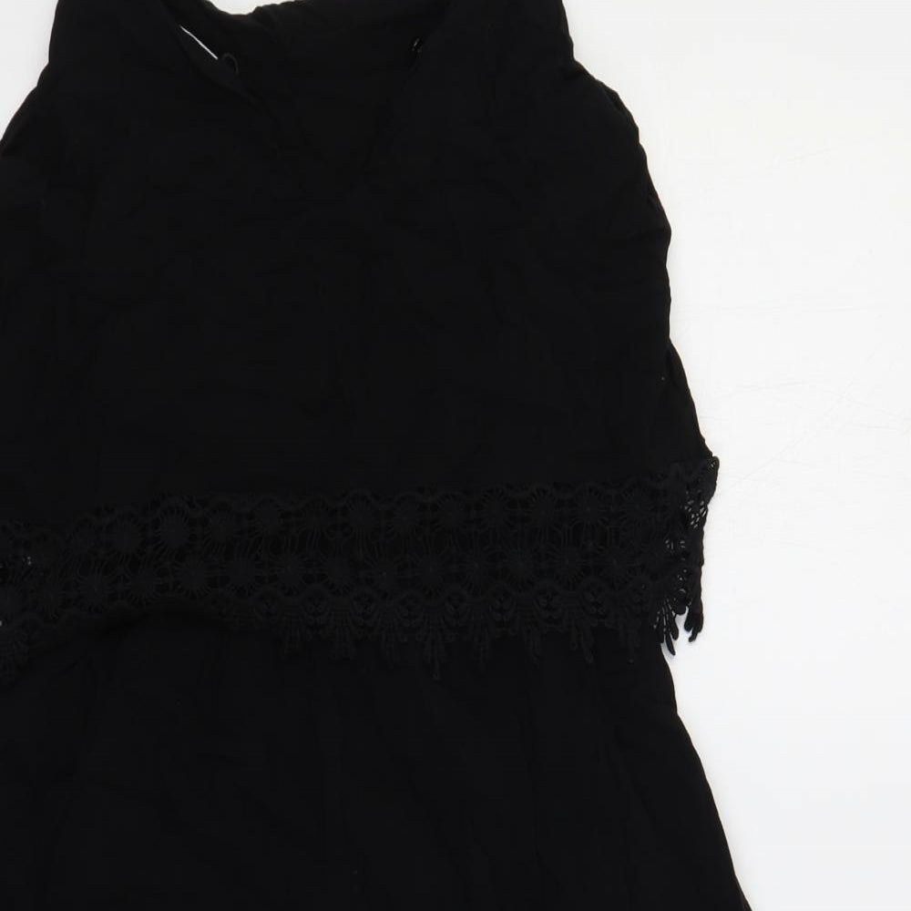 Very Womens Black Viscose Playsuit One-Piece Size 10 Pullover - Crocheted Lace Detail