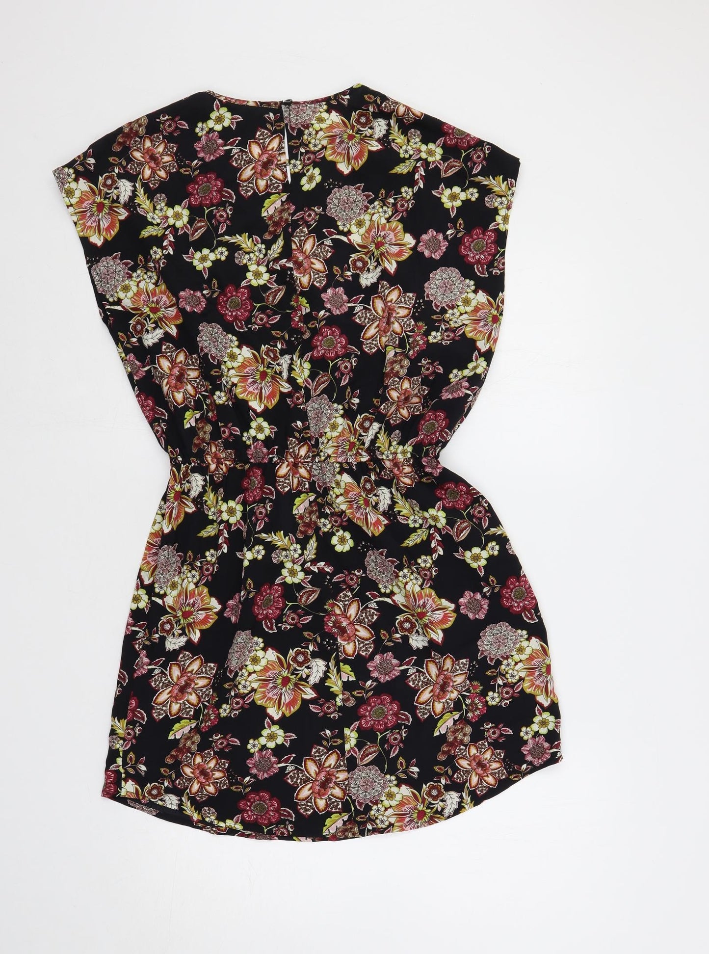 New Look Womens Black Floral Polyester Shift Size 10 Round Neck Button