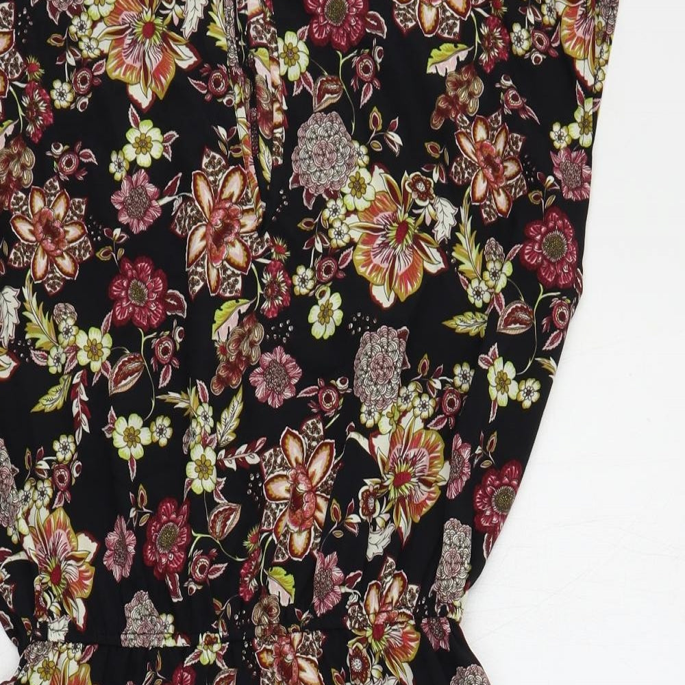 New Look Womens Black Floral Polyester Shift Size 10 Round Neck Button