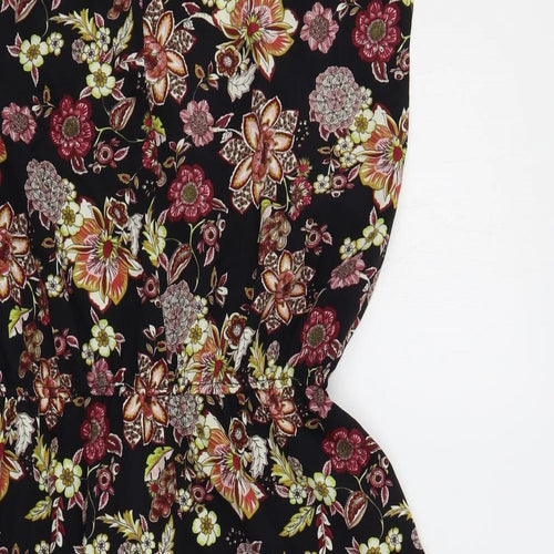 New Look Womens Black Floral Polyester Shift Size 10 Round Neck Button
