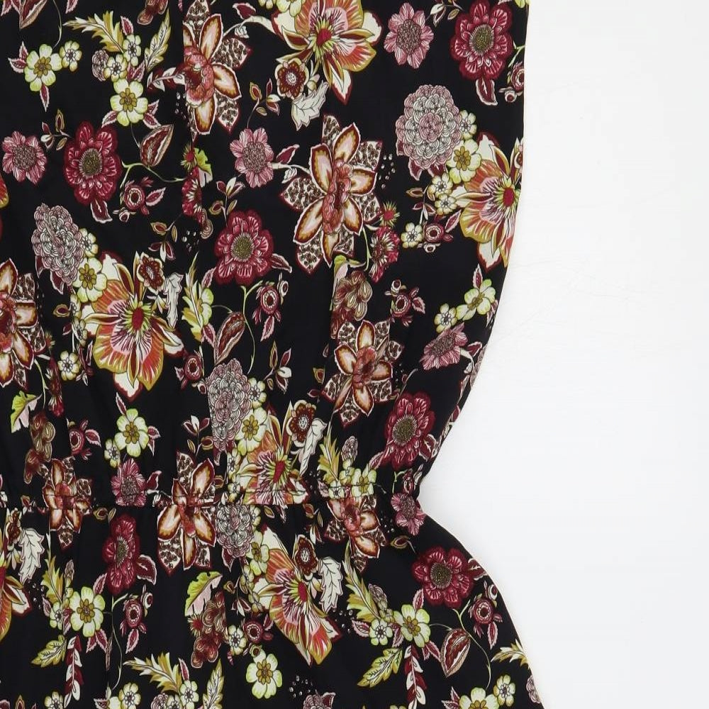 New Look Womens Black Floral Polyester Shift Size 10 Round Neck Button