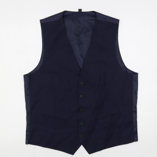 Marks and Spencer Mens Blue Polyester Jacket Suit Waistcoat Size 42 Regular