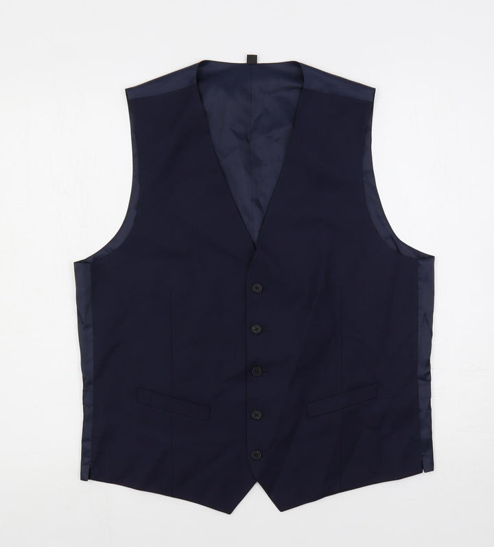 Marks and Spencer Mens Blue Polyester Jacket Suit Waistcoat Size 42 Regular