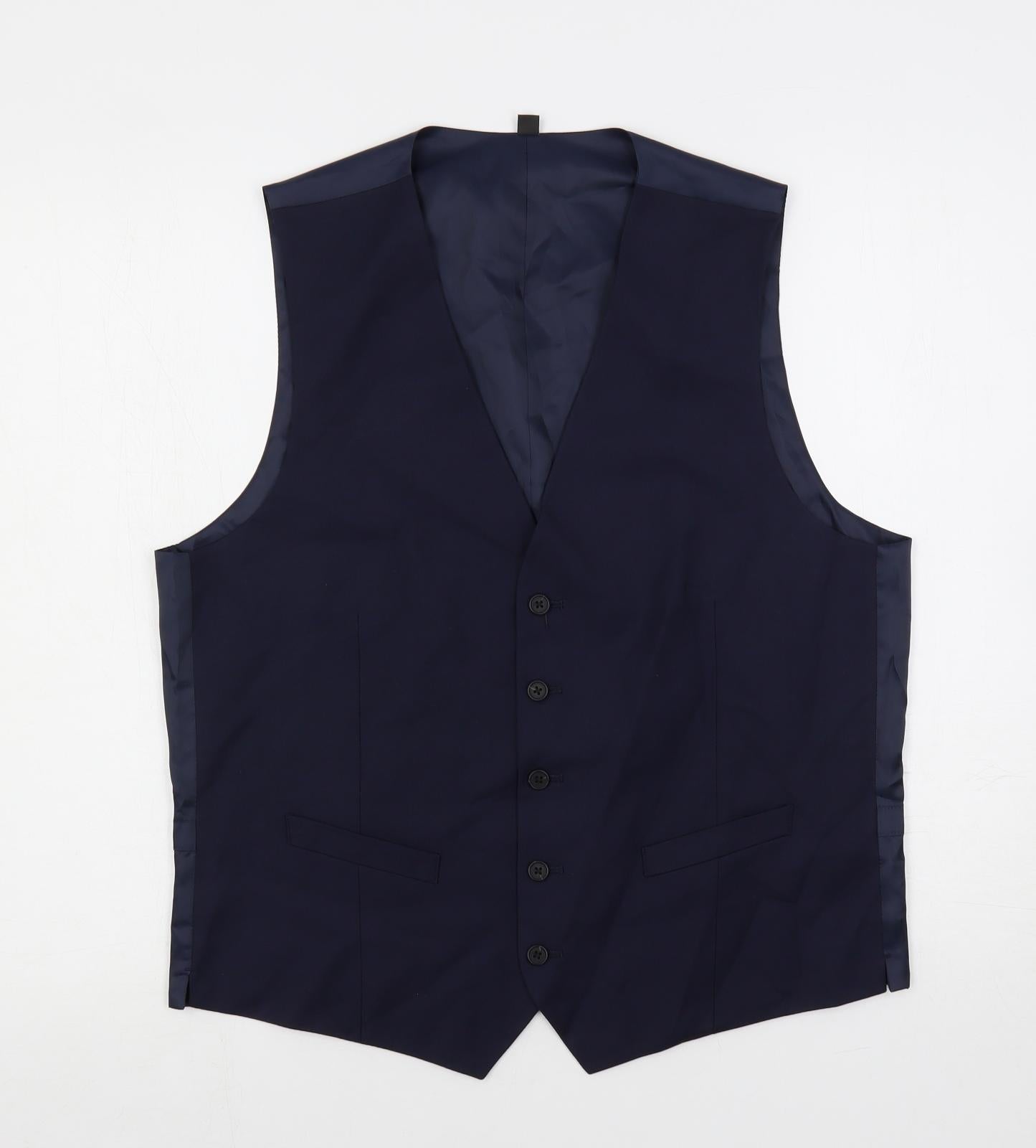 Marks and Spencer Mens Blue Polyester Jacket Suit Waistcoat Size 42 Regular