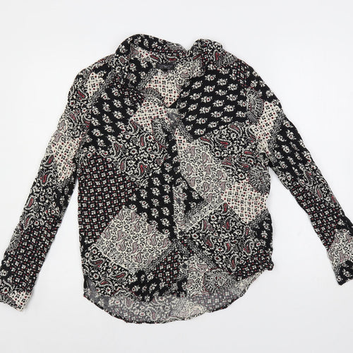Topshop Womens Black Paisley Viscose Basic Button-Up Size 8 Collared