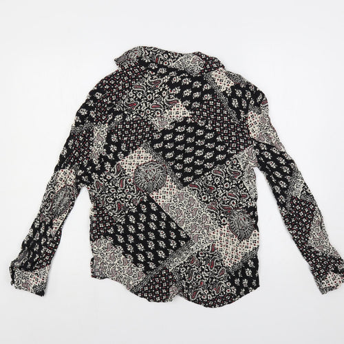 Topshop Womens Black Paisley Viscose Basic Button-Up Size 8 Collared