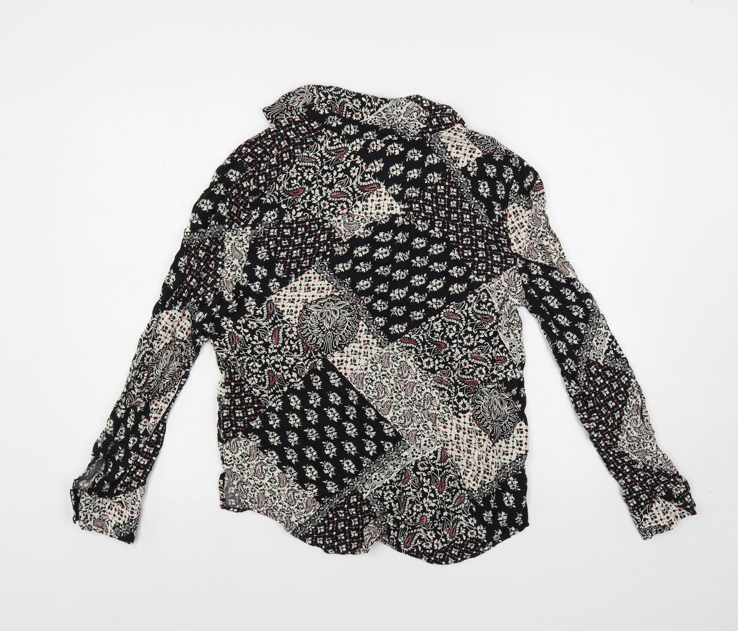 Topshop Womens Black Paisley Viscose Basic Button-Up Size 8 Collared