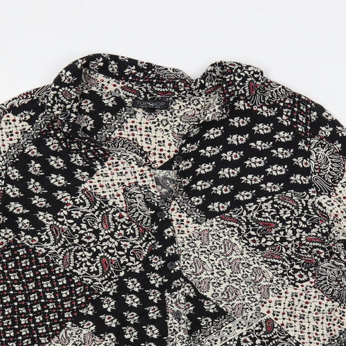 Topshop Womens Black Paisley Viscose Basic Button-Up Size 8 Collared
