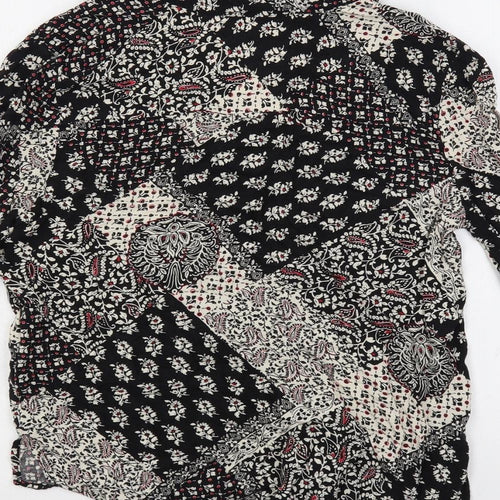 Topshop Womens Black Paisley Viscose Basic Button-Up Size 8 Collared