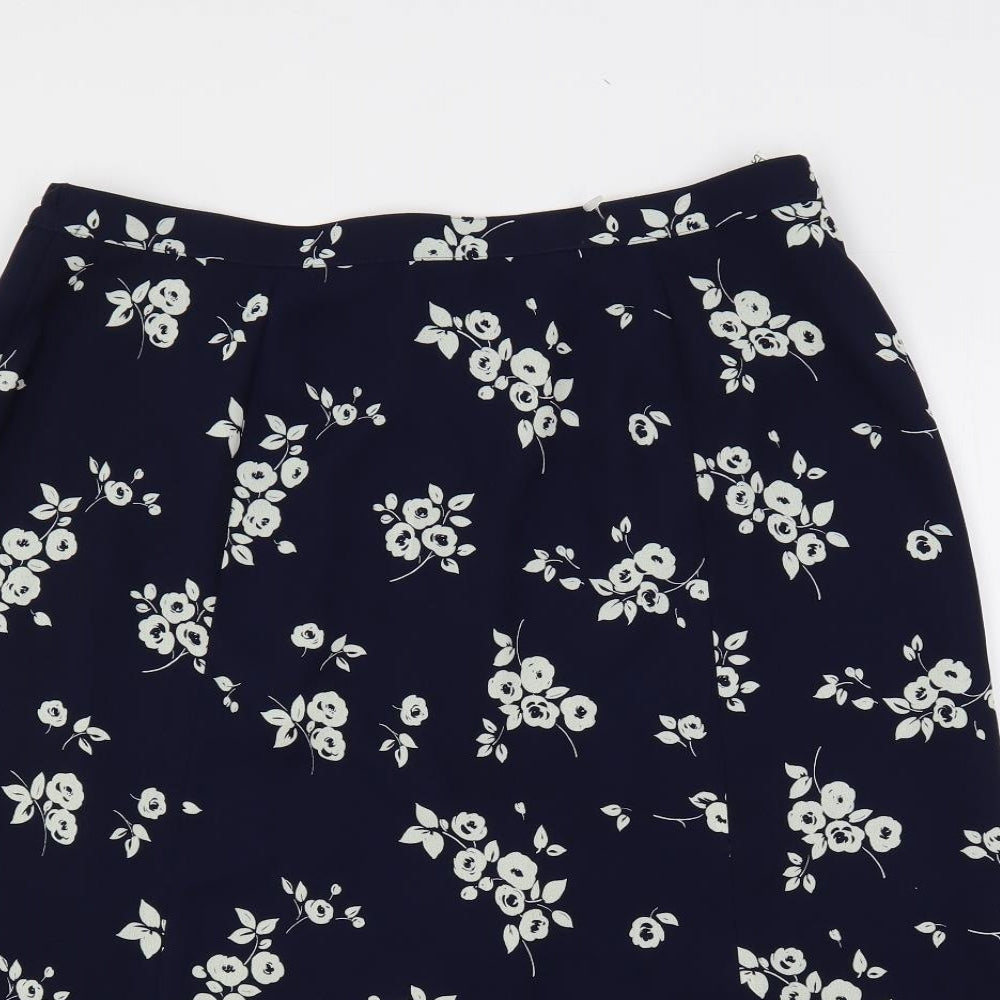 Eastex Womens Blue Floral Polyester A-Line Skirt Size 18 Button - Lined