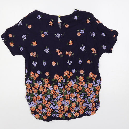 M&Co Womens Blue Floral Viscose Basic Blouse Size 10 Round Neck