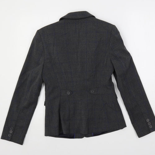 NEXT Womens Grey Plaid Jacket Blazer Size 8 Button