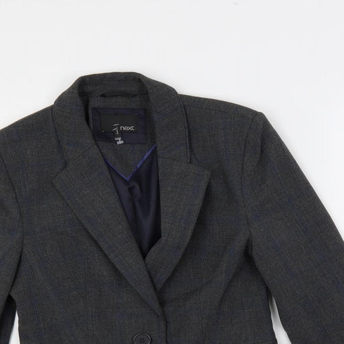 NEXT Womens Grey Plaid Jacket Blazer Size 8 Button