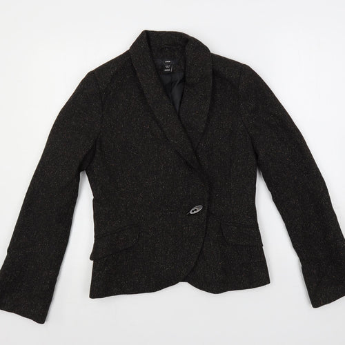 H&M Womens Brown Herringbone Jacket Blazer Size 10 Button