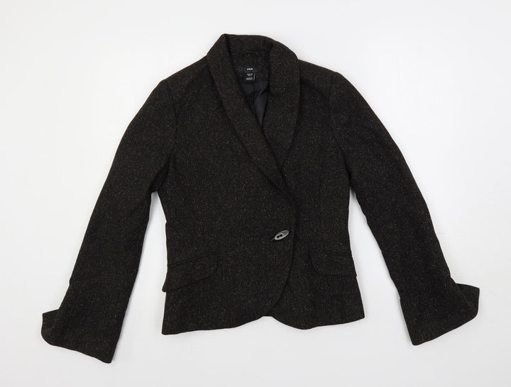 H&M Womens Brown Herringbone Jacket Blazer Size 10 Button