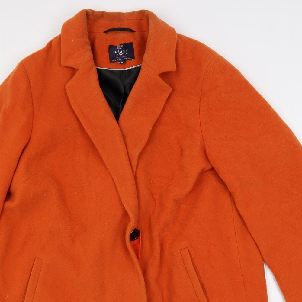 Marks and Spencer Womens Orange Overcoat Coat Size 14 Button
