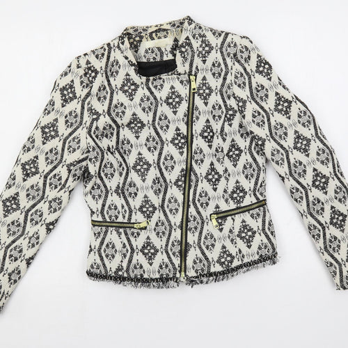 H&M Womens White Geometric Jacket Blazer Size 8 Zip