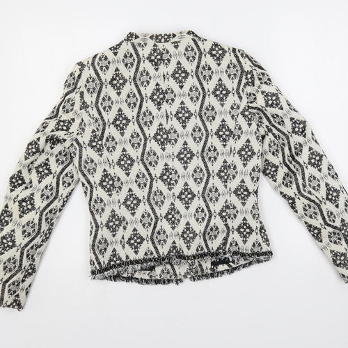 H&M Womens White Geometric Jacket Blazer Size 8 Zip