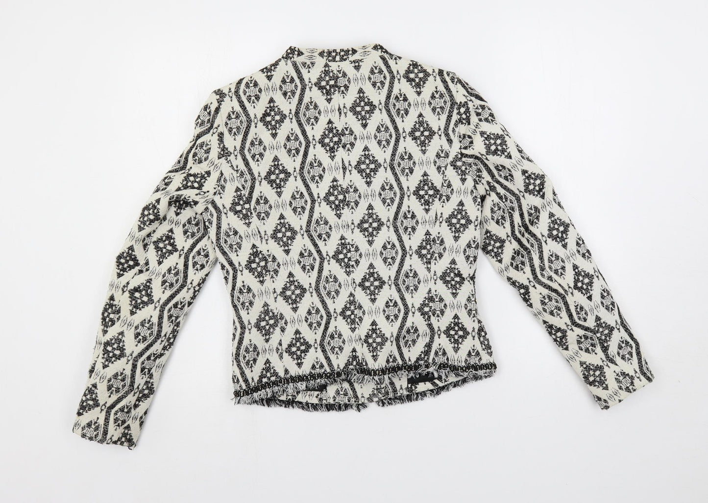 H&M Womens White Geometric Jacket Blazer Size 8 Zip