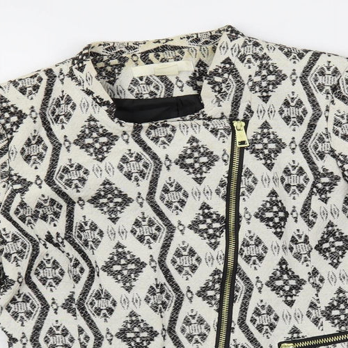 H&M Womens White Geometric Jacket Blazer Size 8 Zip