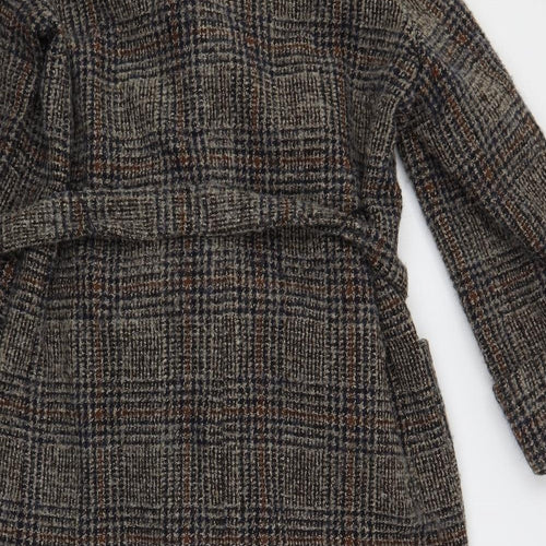 Zara Womens Grey Plaid Overcoat Coat Size L Tie - Belted