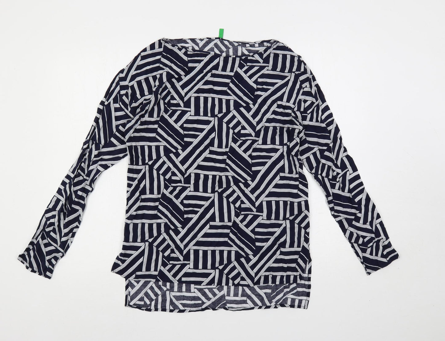 United Colors of Benetton Womens Blue Geometric Viscose Basic Blouse Size S Boat Neck