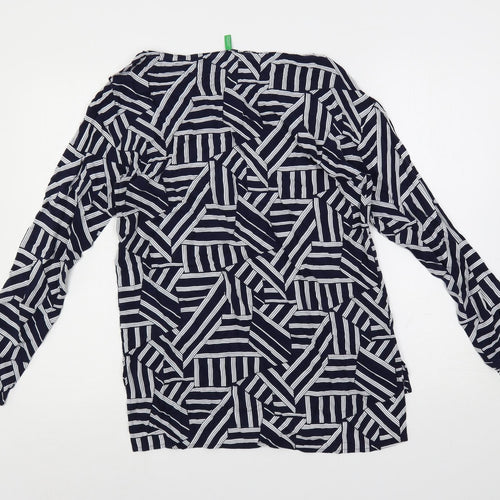 United Colors of Benetton Womens Blue Geometric Viscose Basic Blouse Size S Boat Neck