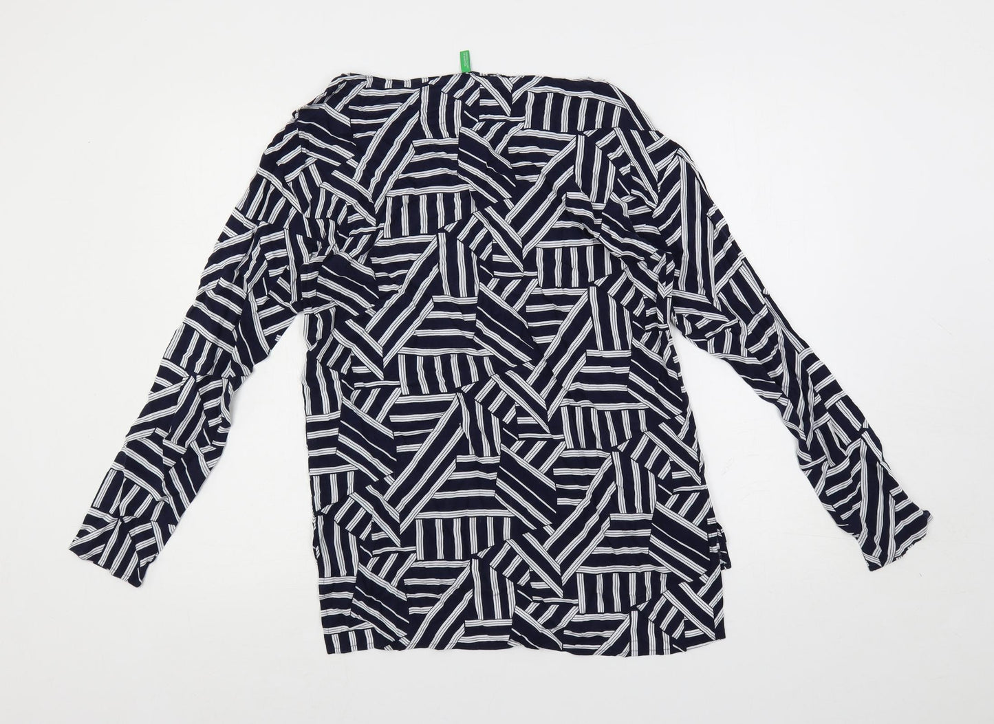 United Colors of Benetton Womens Blue Geometric Viscose Basic Blouse Size S Boat Neck