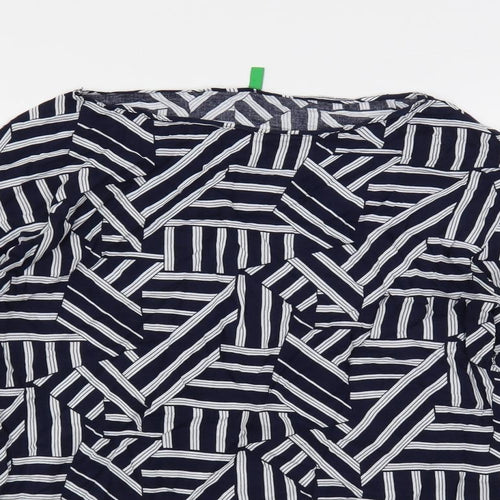 United Colors of Benetton Womens Blue Geometric Viscose Basic Blouse Size S Boat Neck