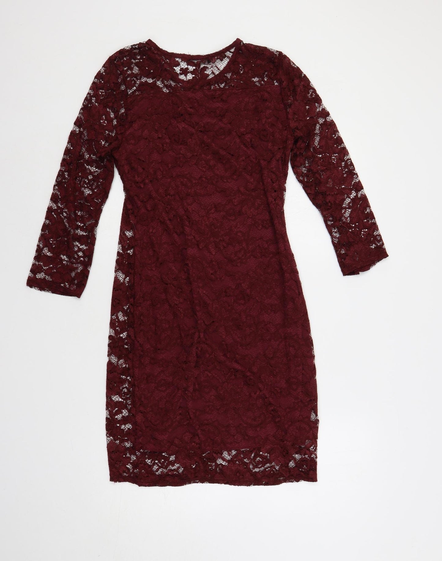 Select Womens Red Polyester Pencil Dress Size 14 Round Neck Pullover