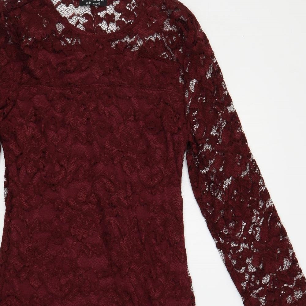 Select Womens Red Polyester Pencil Dress Size 14 Round Neck Pullover