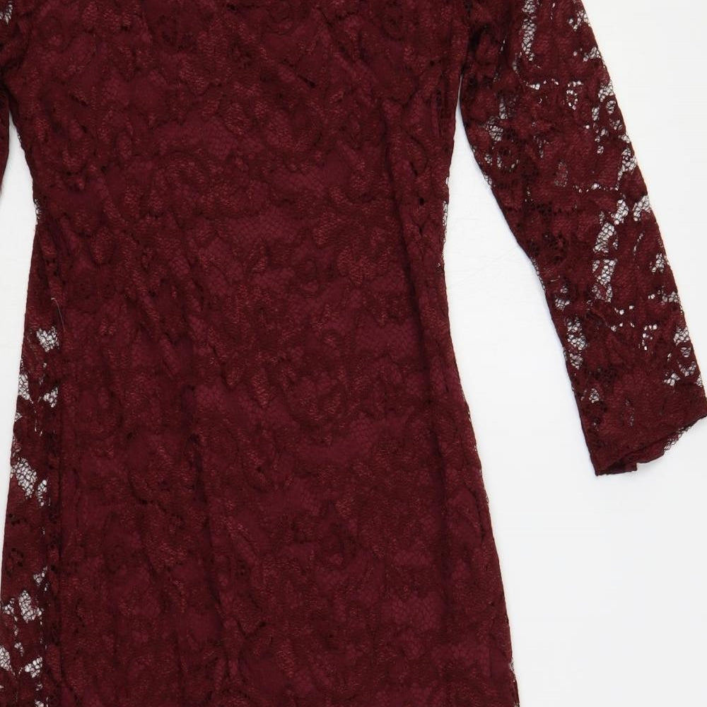 Select Womens Red Polyester Pencil Dress Size 14 Round Neck Pullover