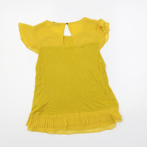 Oasis Womens Yellow Viscose Basic Blouse Size M Boat Neck - Ruffle