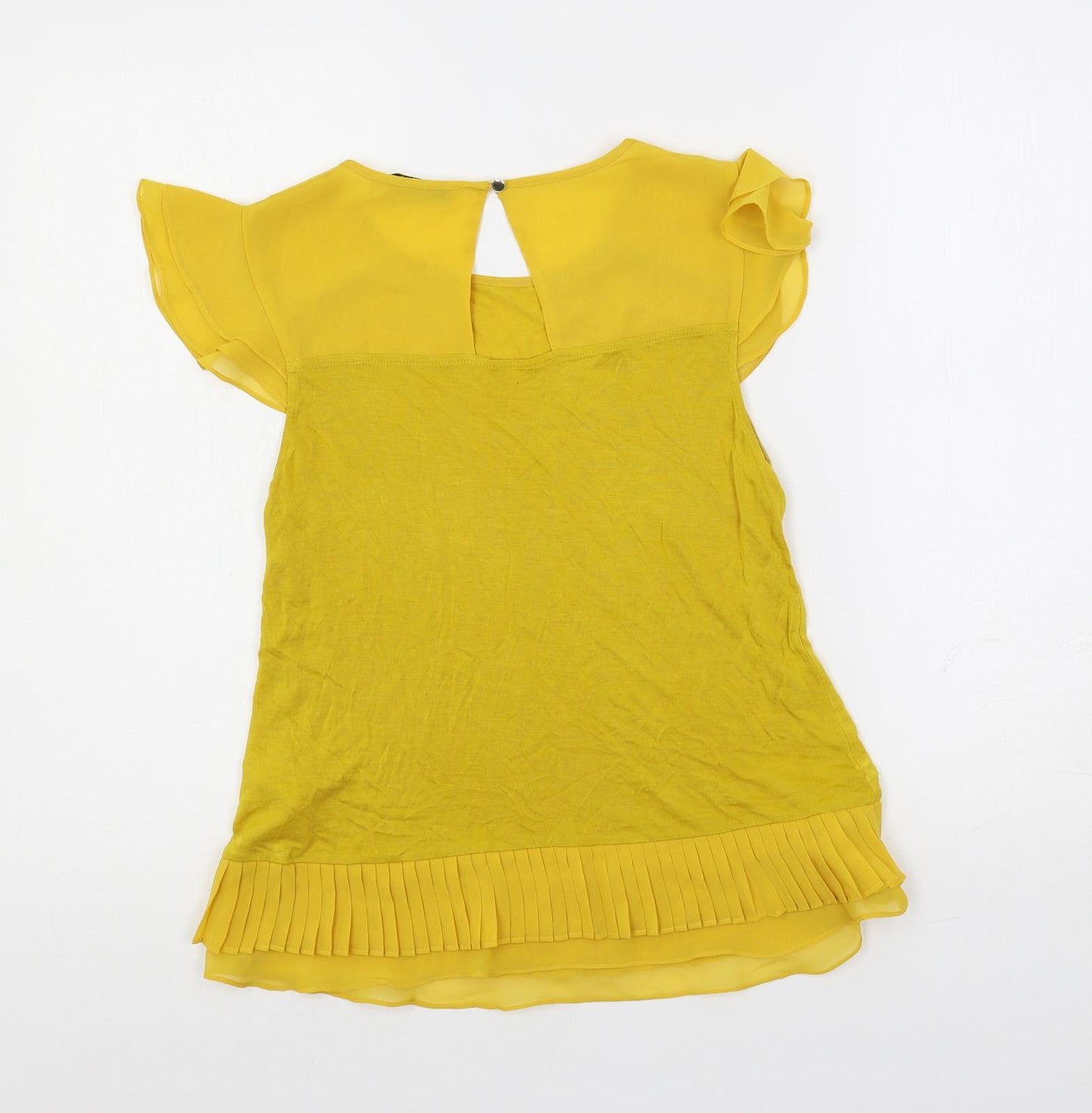 Oasis Womens Yellow Viscose Basic Blouse Size M Boat Neck - Ruffle
