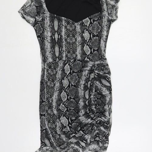 PRETTYLITTLETHING Womens Grey Animal Print Polyester Bodycon Size 10 V-Neck Pullover - Snake Print