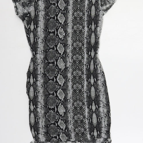 PRETTYLITTLETHING Womens Grey Animal Print Polyester Bodycon Size 10 V-Neck Pullover - Snake Print