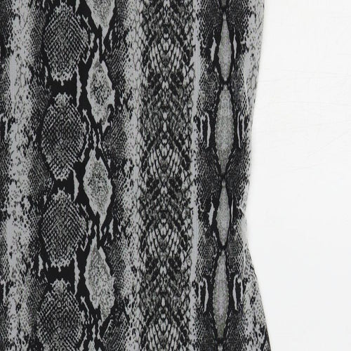 PRETTYLITTLETHING Womens Grey Animal Print Polyester Bodycon Size 10 V-Neck Pullover - Snake Print