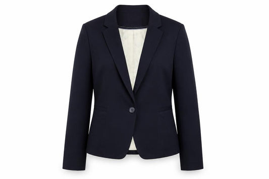 Front view of Marks & Spencer women’s blue jacket blazer, size UK 8, button