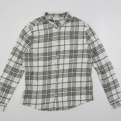ASOS Womens White Plaid Cotton Basic Button-Up Size XL Collared