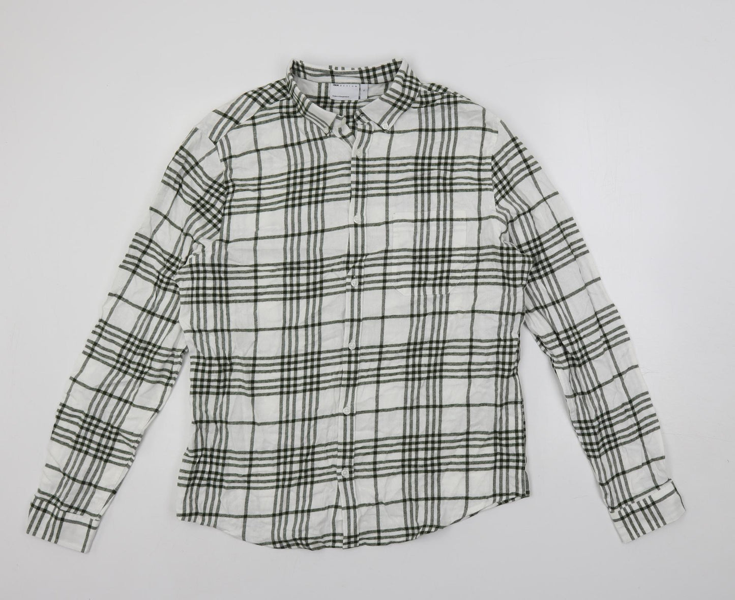 ASOS Womens White Plaid Cotton Basic Button-Up Size XL Collared