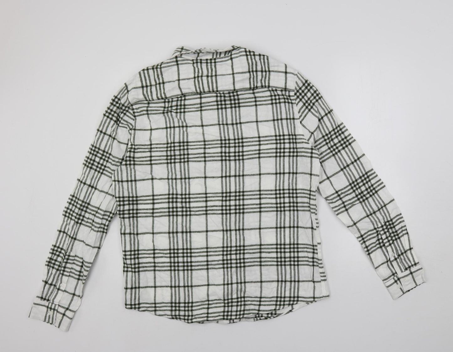 ASOS Womens White Plaid Cotton Basic Button-Up Size XL Collared