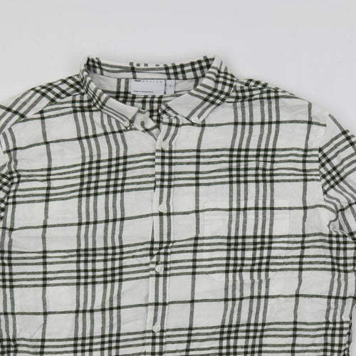 ASOS Womens White Plaid Cotton Basic Button-Up Size XL Collared