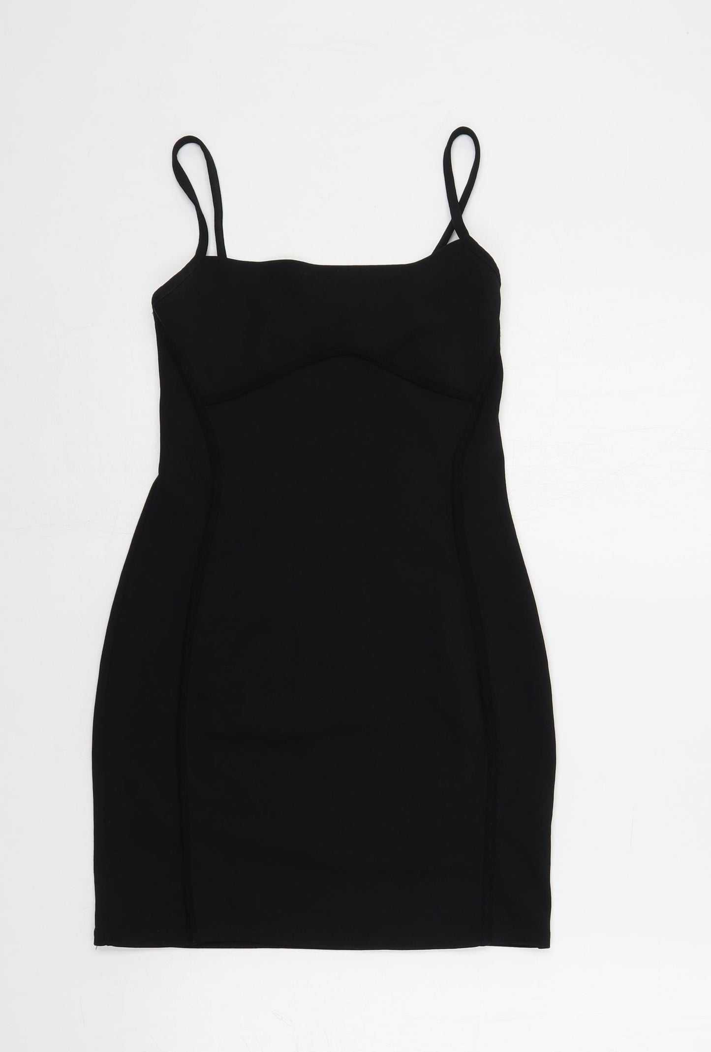 PRETTYLITTLETHING Womens Black Polyester Mini Size 10 Square Neck Pullover