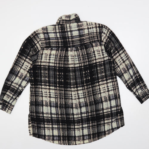 Topshop Womens Black Geometric Polyester Tunic Button-Up Size 12 Collared