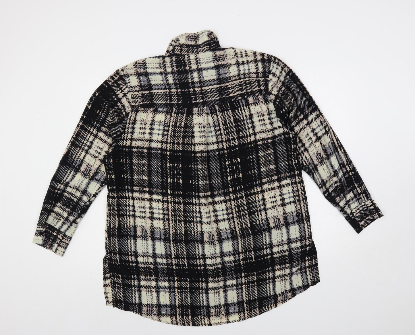 Topshop Womens Black Geometric Polyester Tunic Button-Up Size 12 Collared